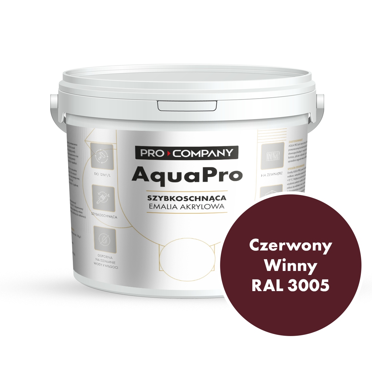 Aqua Pro Emalia Akrylowa Szybkoschnąca 9L Czerwony Winny Ral 3005