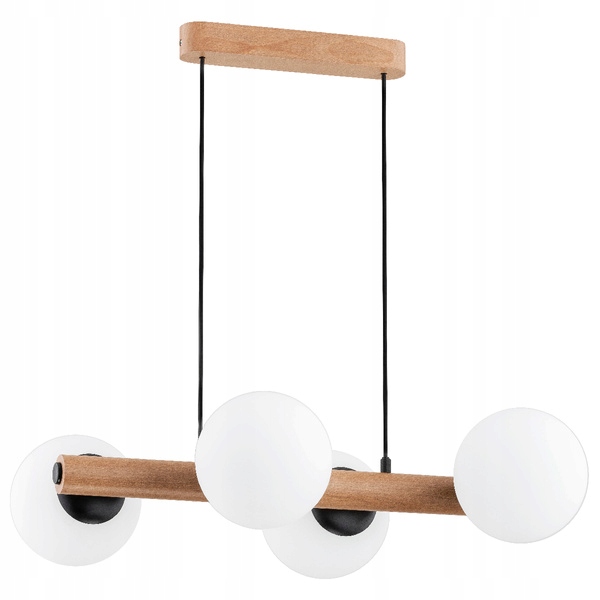 Stropní skandinávská lampa Aragon Dřevěná s mléčnými stínítky do obývacího pokoje