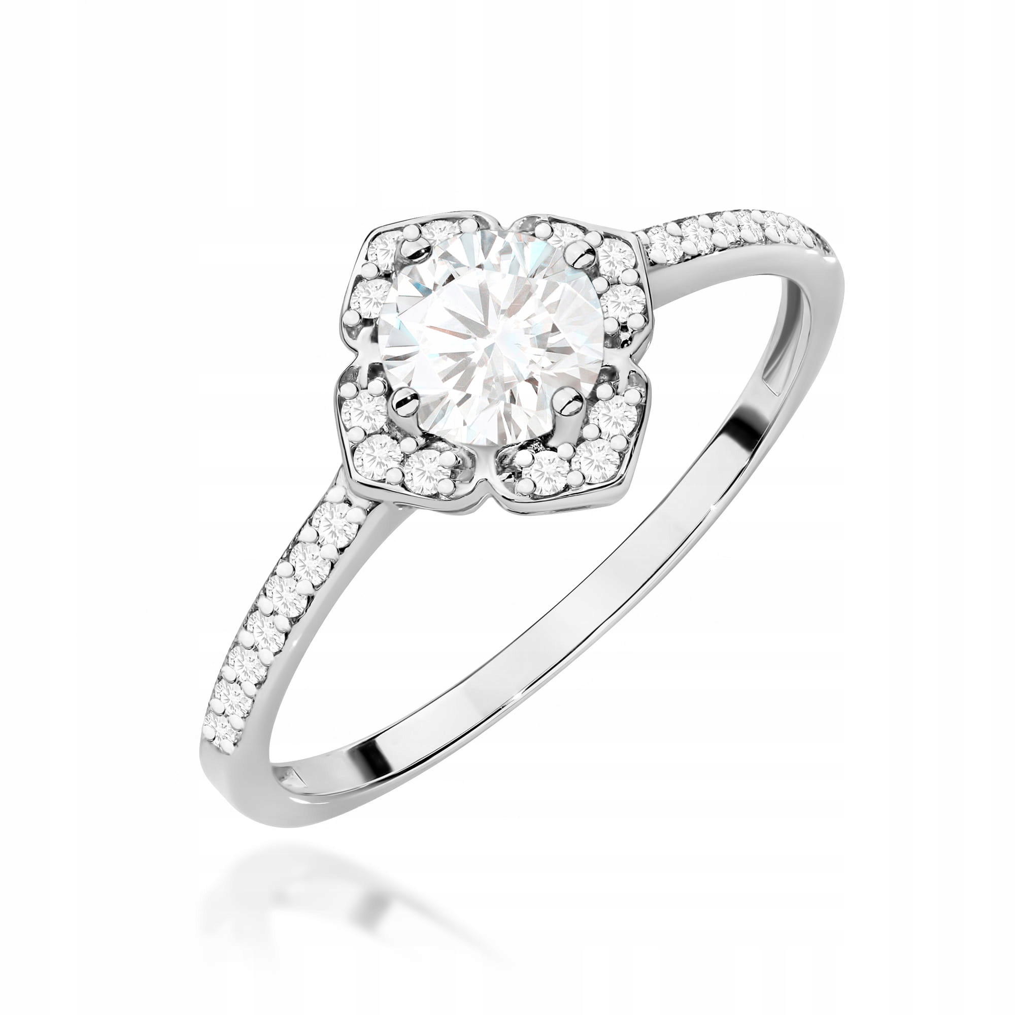 Prstýnek Zlatý 585 s bílým safírem a brilianty r22