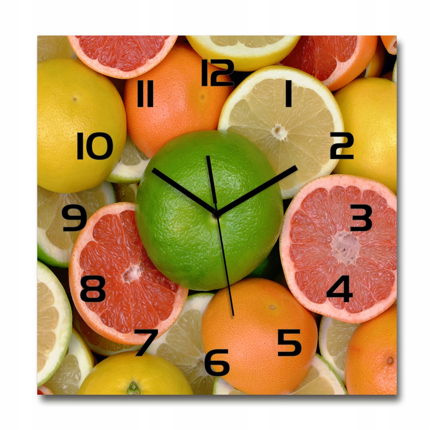 

Szklany duży zegar wiszący Owoce cytrusowe 60x60cm
