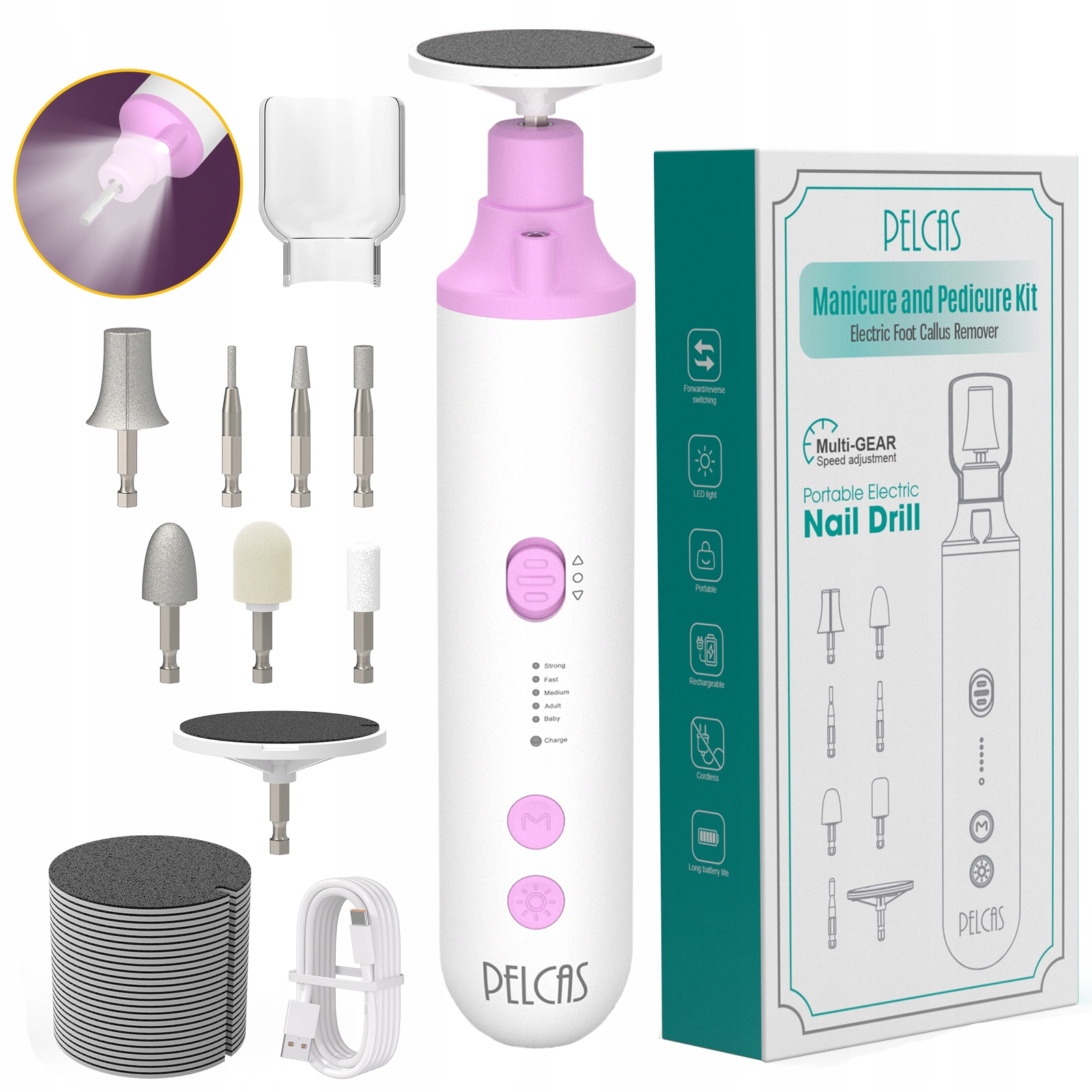 Profesjonalny Pilnik elektryczny RM-010 bezprzewodowy do pięt stóp paznokci