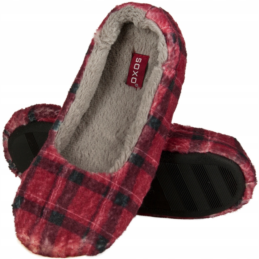 

Kapcie Damskie Soxo Baleriny Domowe Pantofle Krata