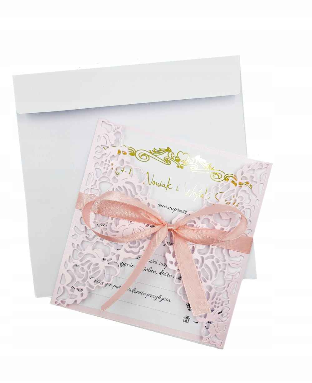 ZAPROSZENIA WESELE ŚLUB AŻUROWE ZŁOTE RÓŻOWE