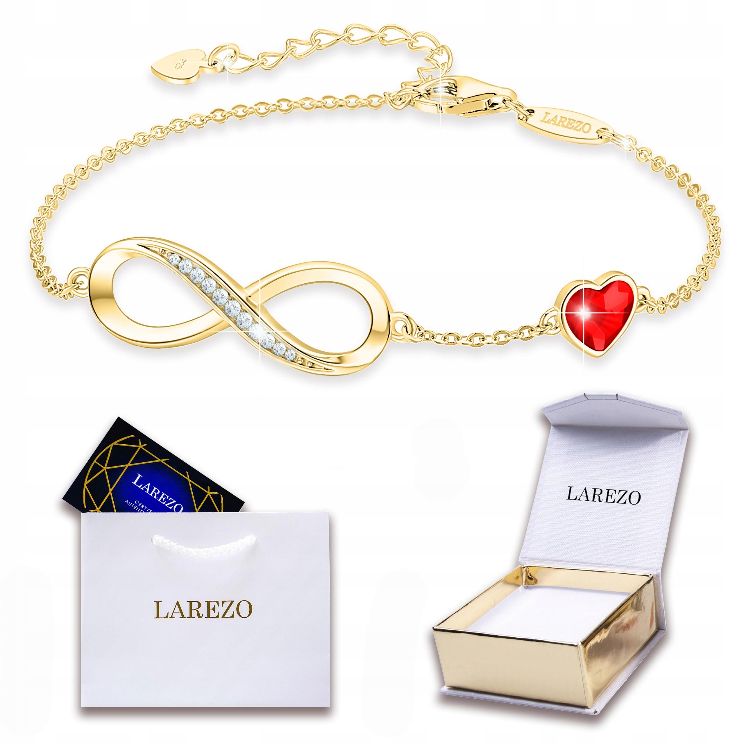 Zlatý náramek Nekonečno s červeným srdíčkem Zirkon Stříbro 925