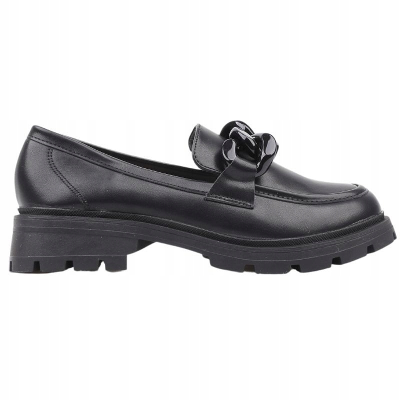 Czarne Mokasyny Damskie Na Platformie Wsuwane Półbuty