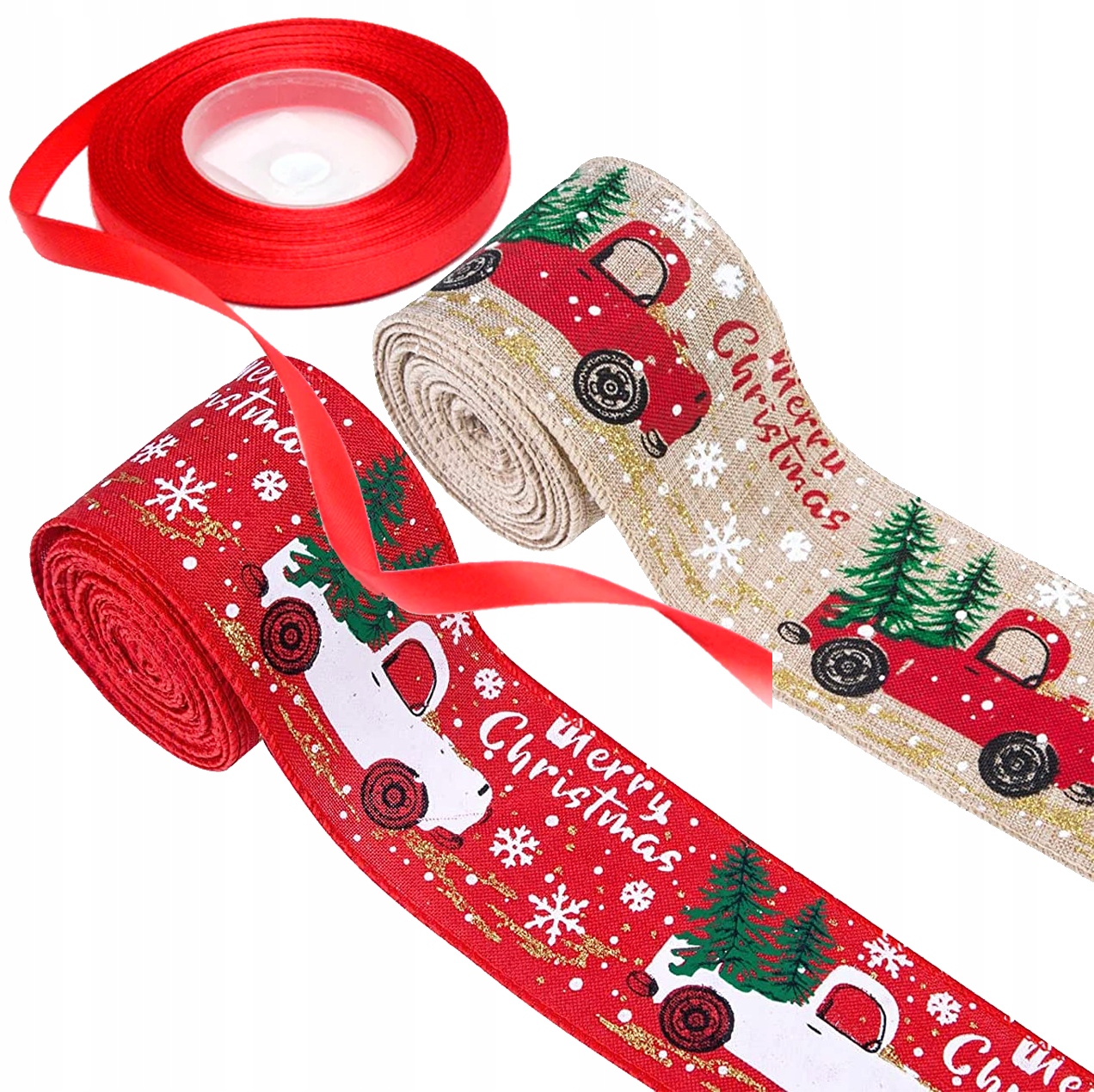 WSTĄŻKA ŚWIĄTECZNA DEKORACYJNA LEN ZESTAW 3 sztuki