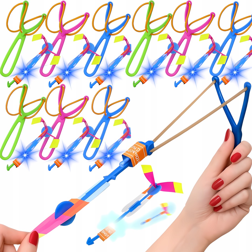 Вертушка летающая игрушка LED рогатка вертолет зонтик для детей 10шт