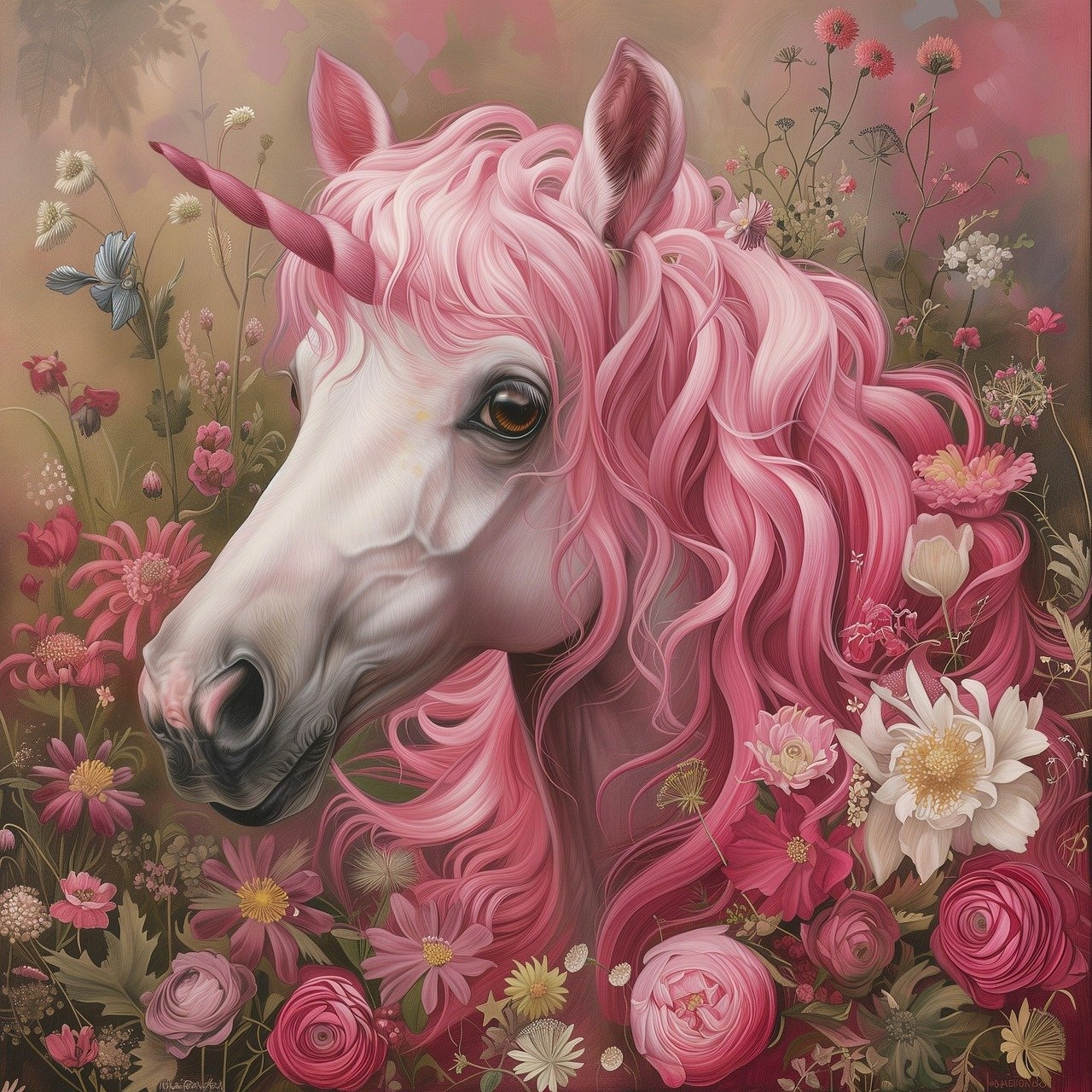 Diamantová výšivka Jednorožec Růžový Květiny Barevné Zvíře Velké 50x50 cm