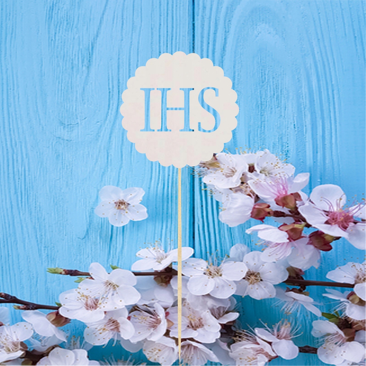 Topper Hostia IHS, dekoracja na tort na Komunię Świętą pik napis, 22 cm Okazje komunia