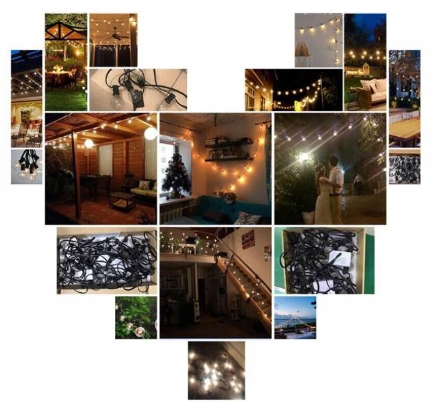 GIRLANDA ŚWIETLNA 50 ZEWNĘTRZNA DUŻA GRATISY 15m Lampki Ogrodowe Światełka Odległość między żarówkami 31 cm