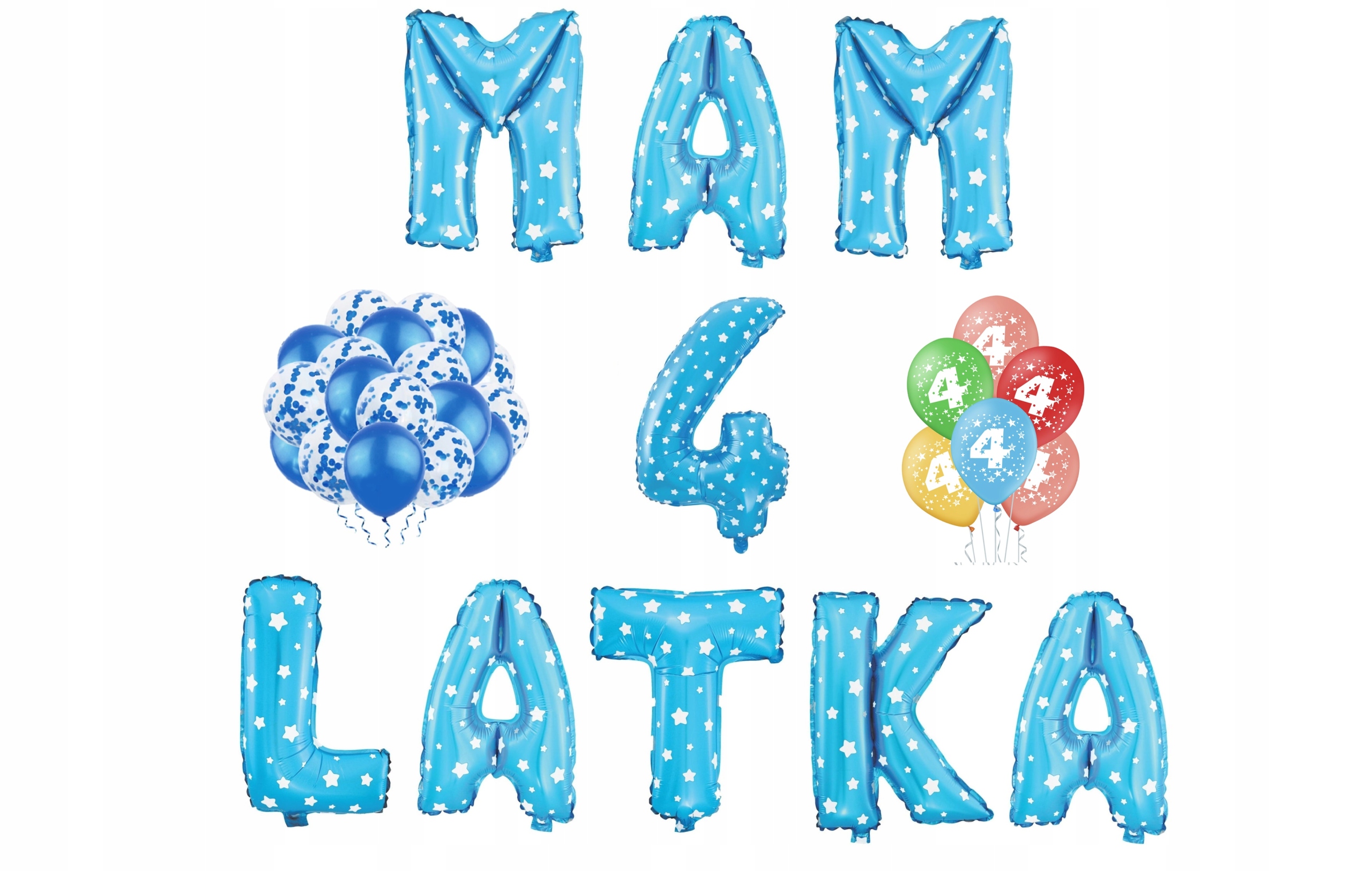 

Zestaw urodzinowy Mam 4 Latka niebieski balony