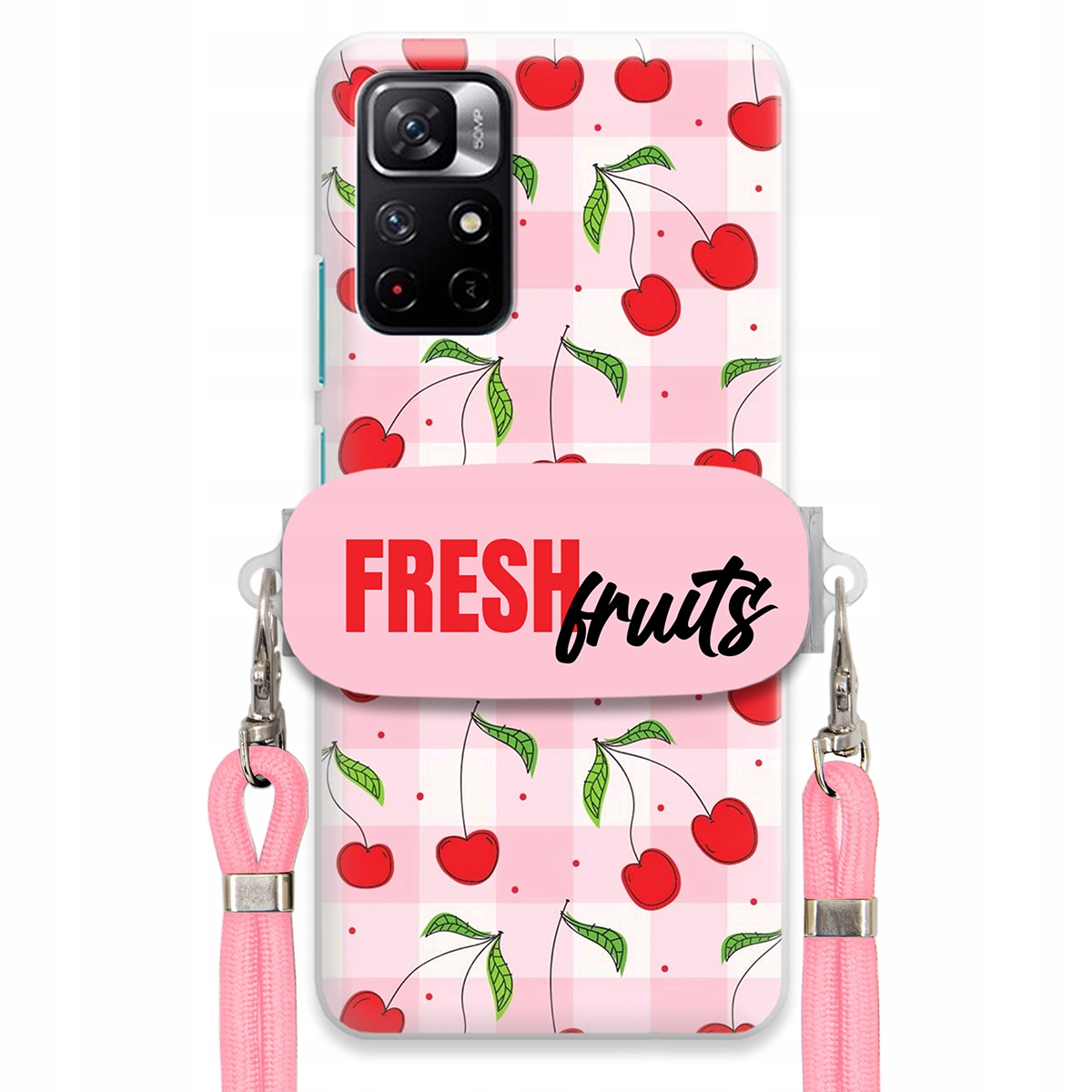 Puzdro pre Xiaomi Redmi Note 11 Case Držiak šnúrok Ružový Fresh Fruits Mriežka