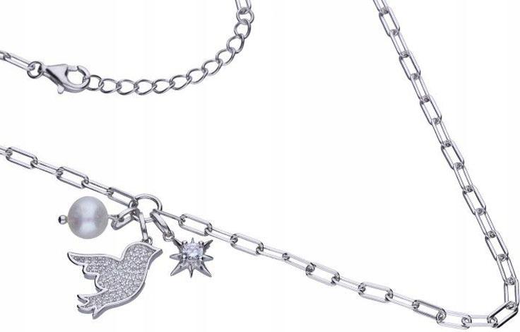 Stříbrný náhrdelník 925 hvězdička pták a perla 5,50 g s přívěsky, módní vzor