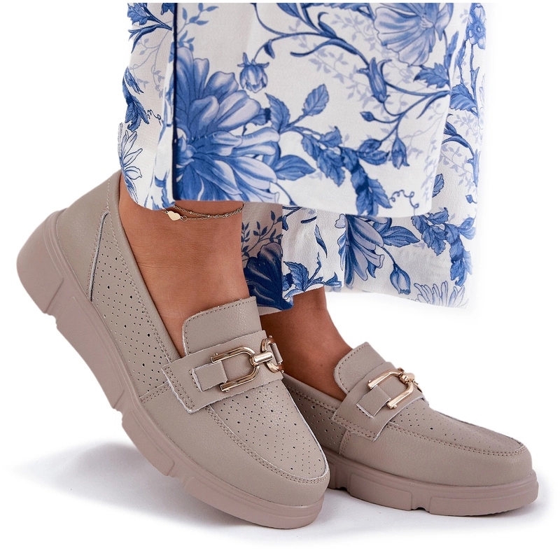 Dámské Mokasíny Z Přírodní Kůže, Zlatá Ozdoba Vinceza 88007 Tmavě Béžová 38