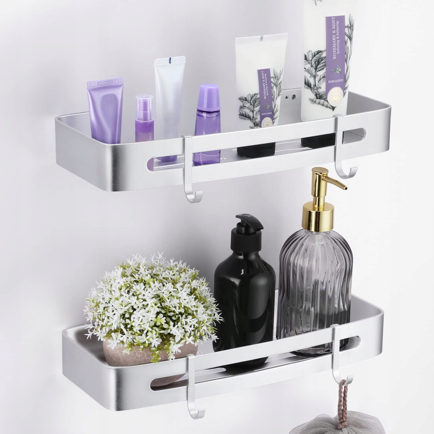 PÓŁKA PRYSZNICOWA BEZ WIERCENIA srebro 2SZT +klej