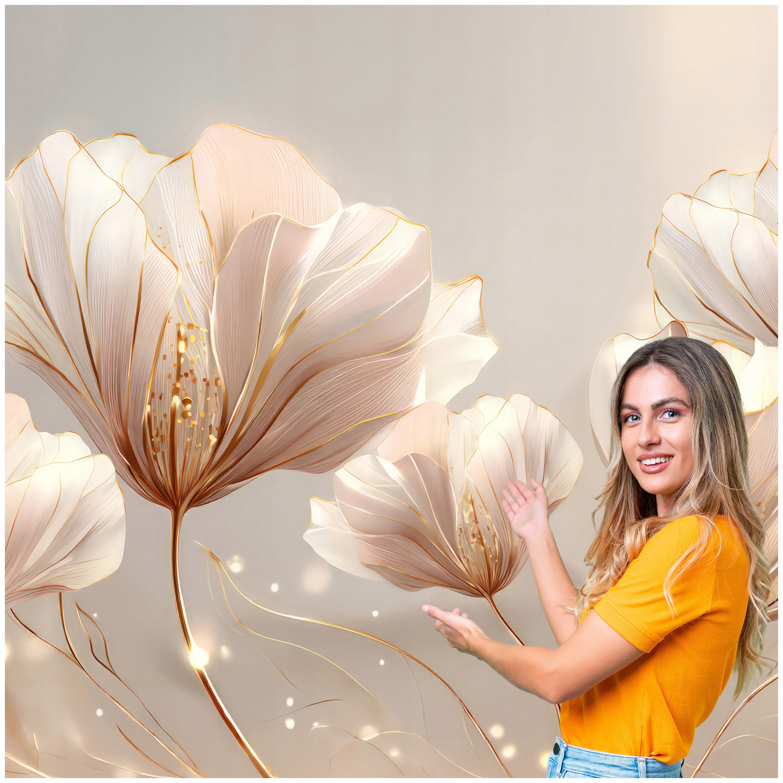 Fototapeta Salón Spálňa Listy Abstrakcia Zlato Béžová 588x260 LAZB06F