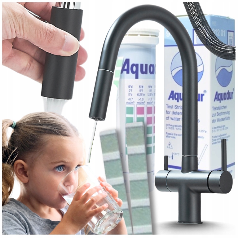 Kohútik Do Kuchyne, Čierna Batéria S Výsuvným, Odnímateľným Výtokom, Trojcestný