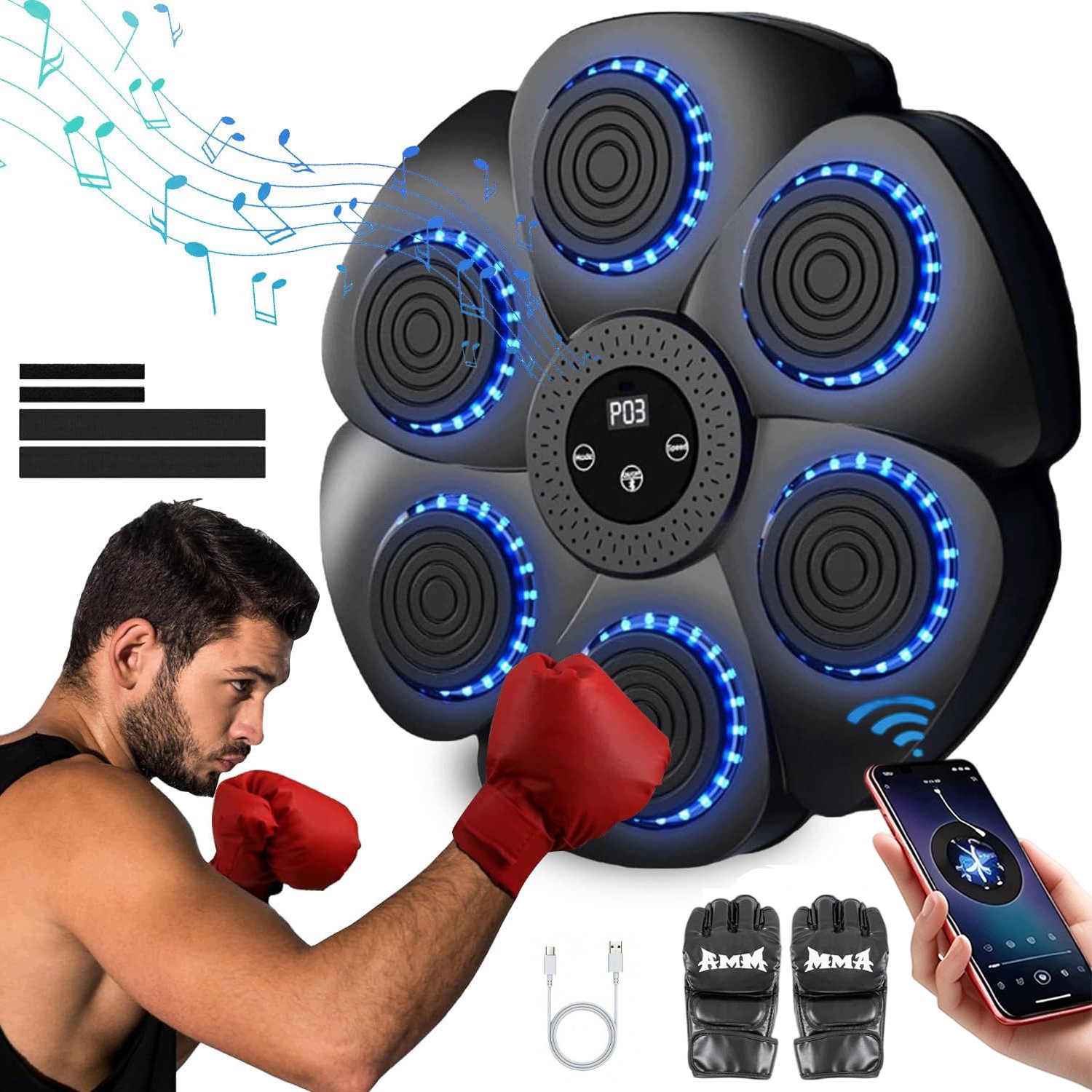 Bluetooth boxovací stroj s Led hudbou, 9 režimů, 18 rychlostí, domácí trénink