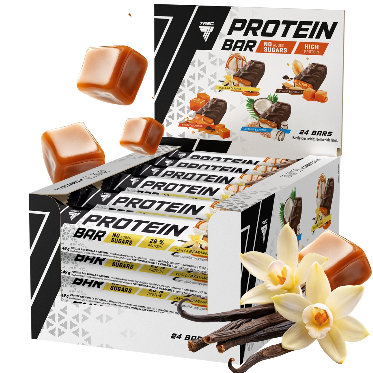 Levně Trec Protein Bar 24x49g Proteinová Tyčinka Bez Cukru Vanilka – Karamel