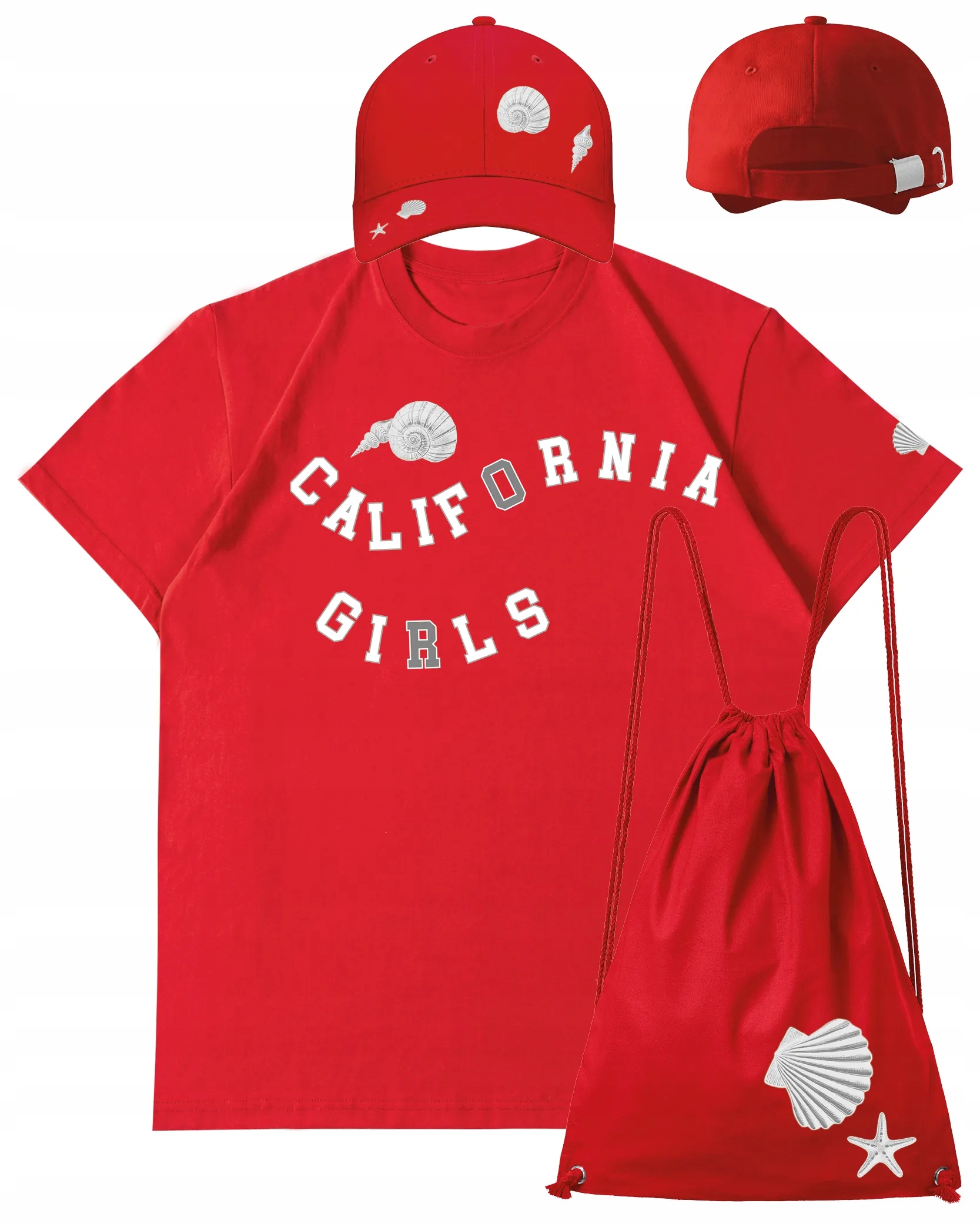 Dívčí set California Girls Batoh Tričko a Čepice , červená velikost M