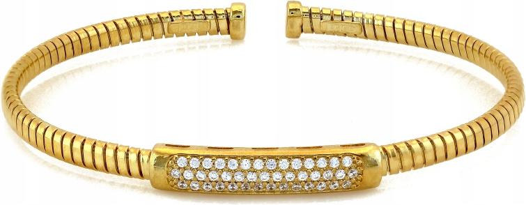 Stříbrný 925 pevný náramek typu bangle, pozlacený s bílými zirkony, 18 cm