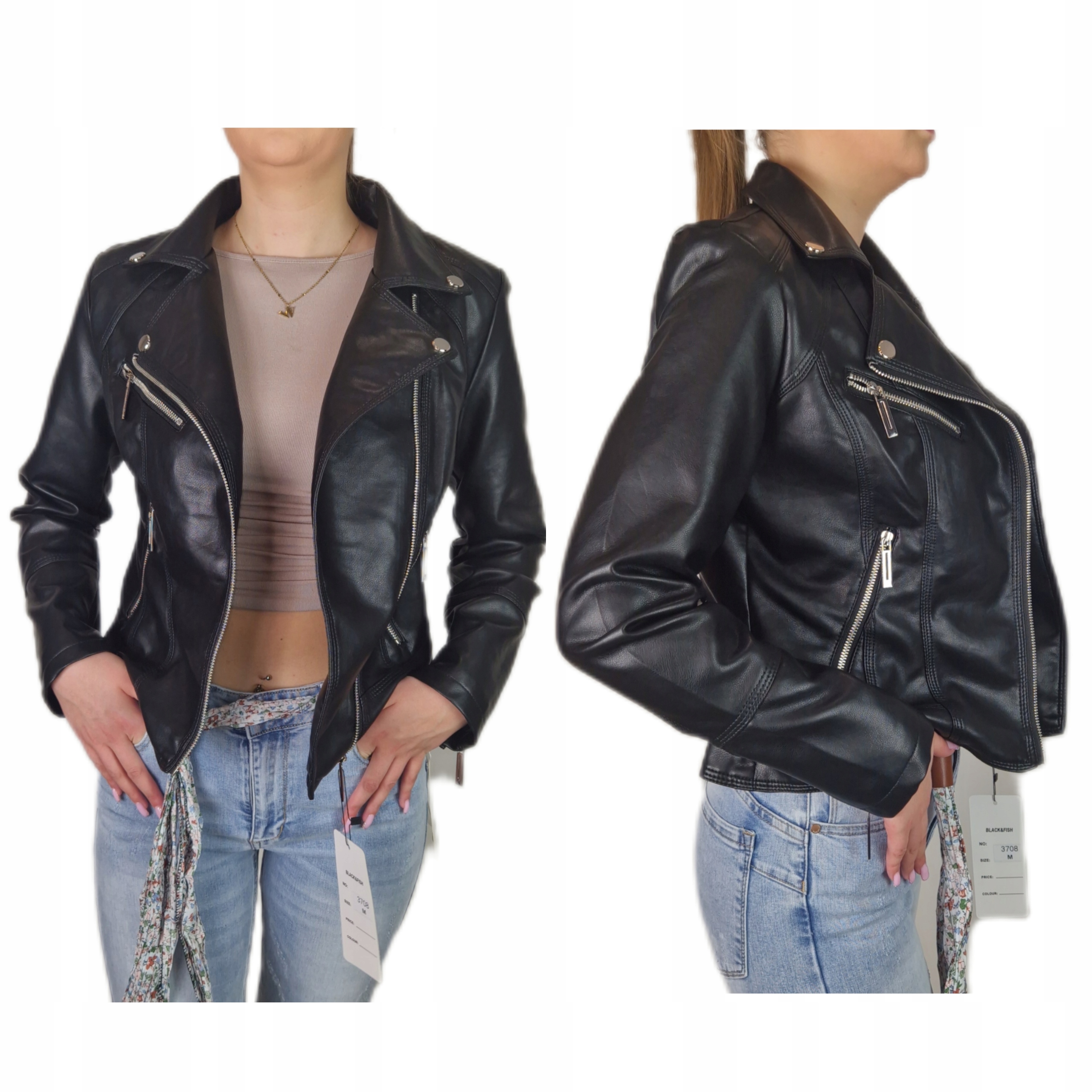 Kurtka Damska Ramoneska Ekoskóra Czarna