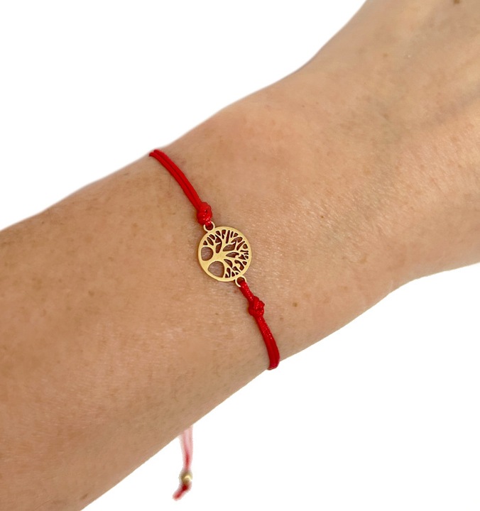 ZESTAW BRANSOLETEK STAL CHIRURGICZNA 5 Sztuk Czerwony Sznurek Złote Drzewko Kolor dominujący inny