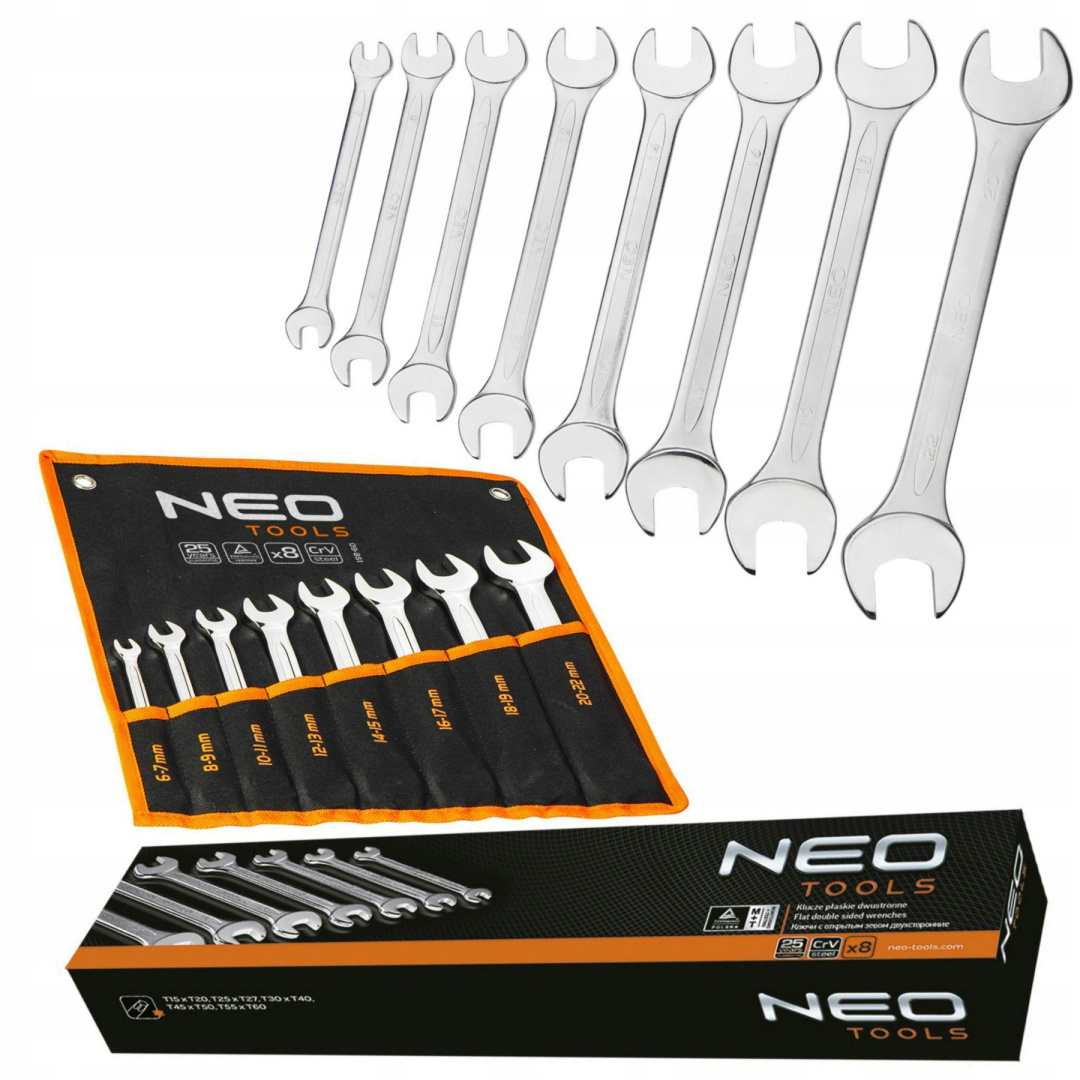 Klucze Płaskie Płasko Oczkowe Dwustronne 6-22 MM, Zestaw 8 Szt. Neo Tools