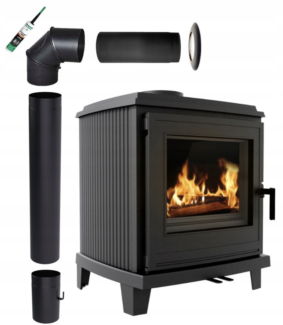 Piecyk kratki K11 6 kW koza kominek Eko zestaw do montażu rury fi 150