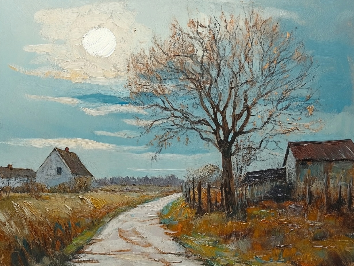 Obraz Na Plátně Canvas Krajina Vesnice Domy Stromy Cesty Slunce Pole 100x75