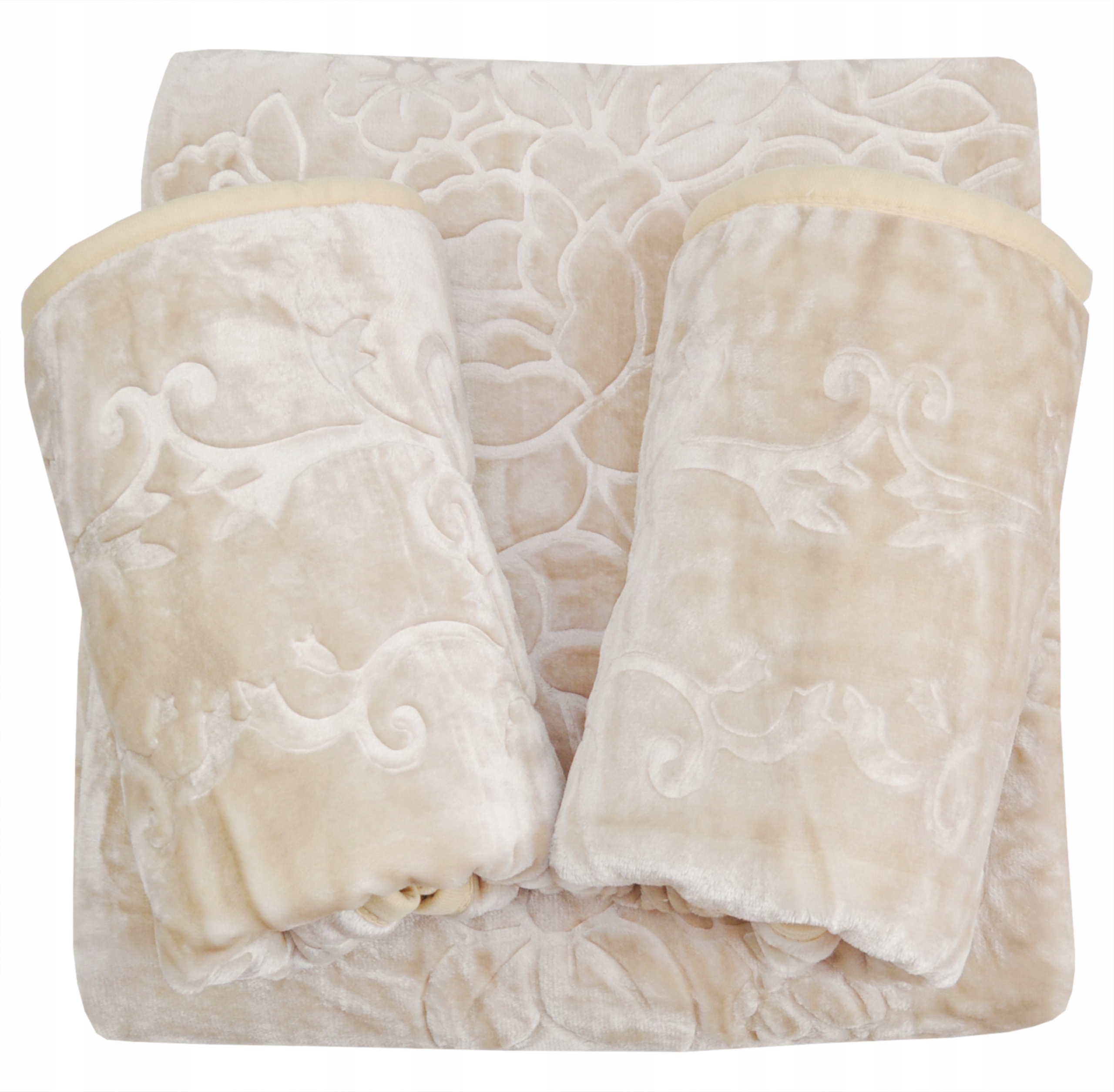 Komplet Narzuta Na Kanapę I Dwa Fotele Elway Akryl Jasny Beż Grube Tłoczone