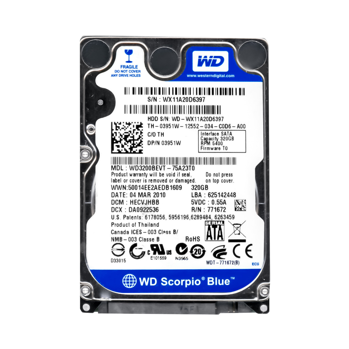 Dell 03951W 320GB 5.4K 8MB Sata II 2.5'' WD3200BEVT