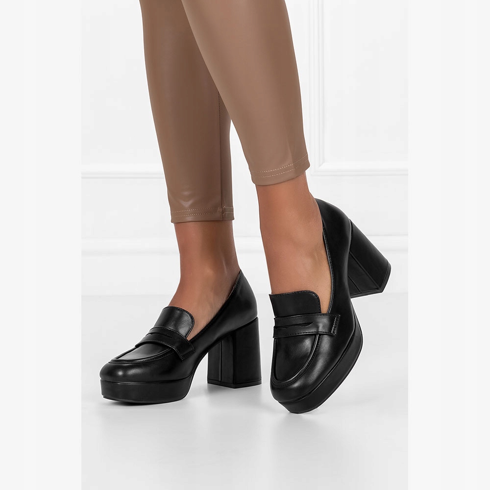 MOKASYNY PÓŁBUTY ELEGANCKIE NA OBCASIE SŁUPKU DAMSKIE MIĘKKA WKŁADKA r 38 Model D23WX16/B