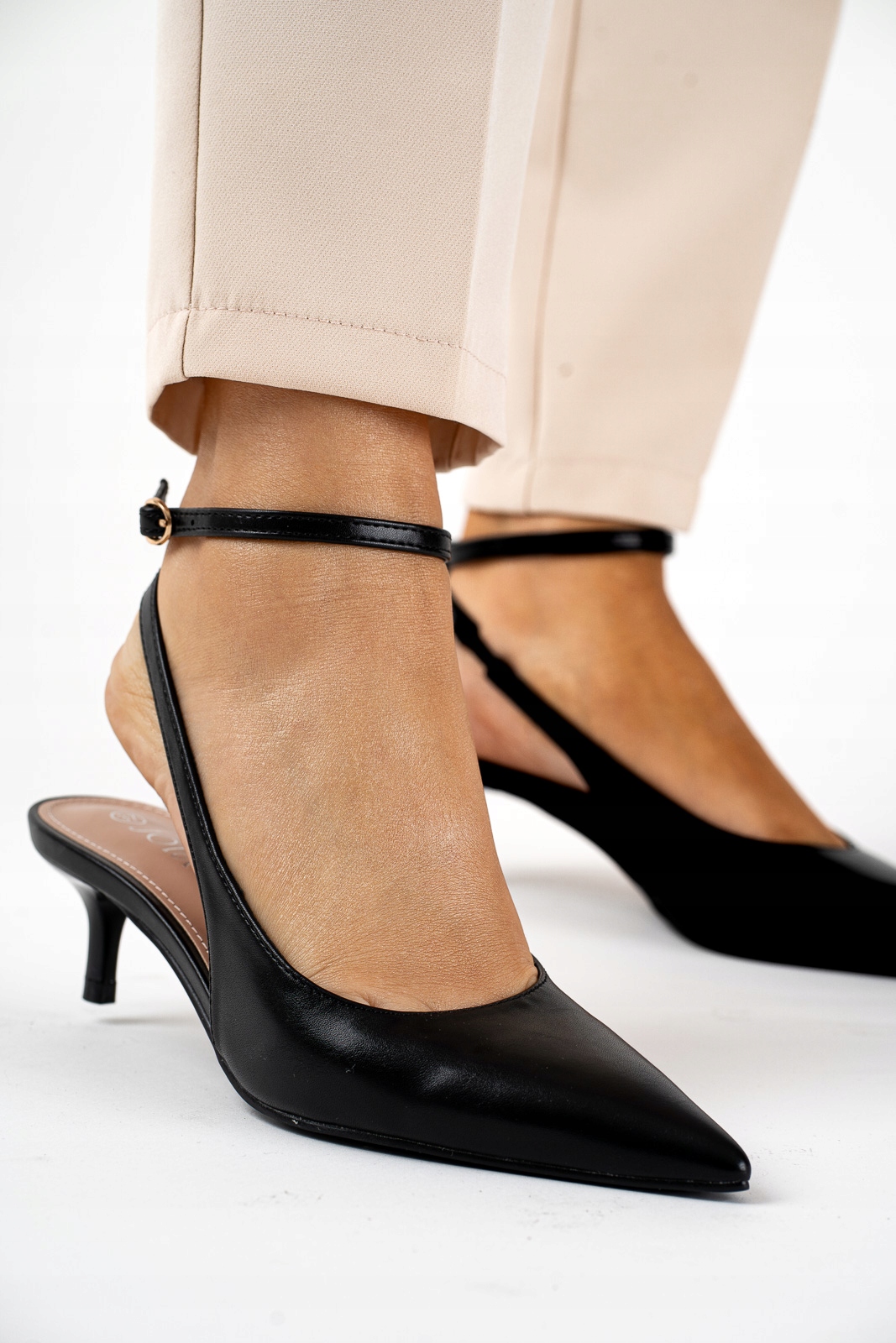 Czółenka damskie czarne slingback na obcasie 40