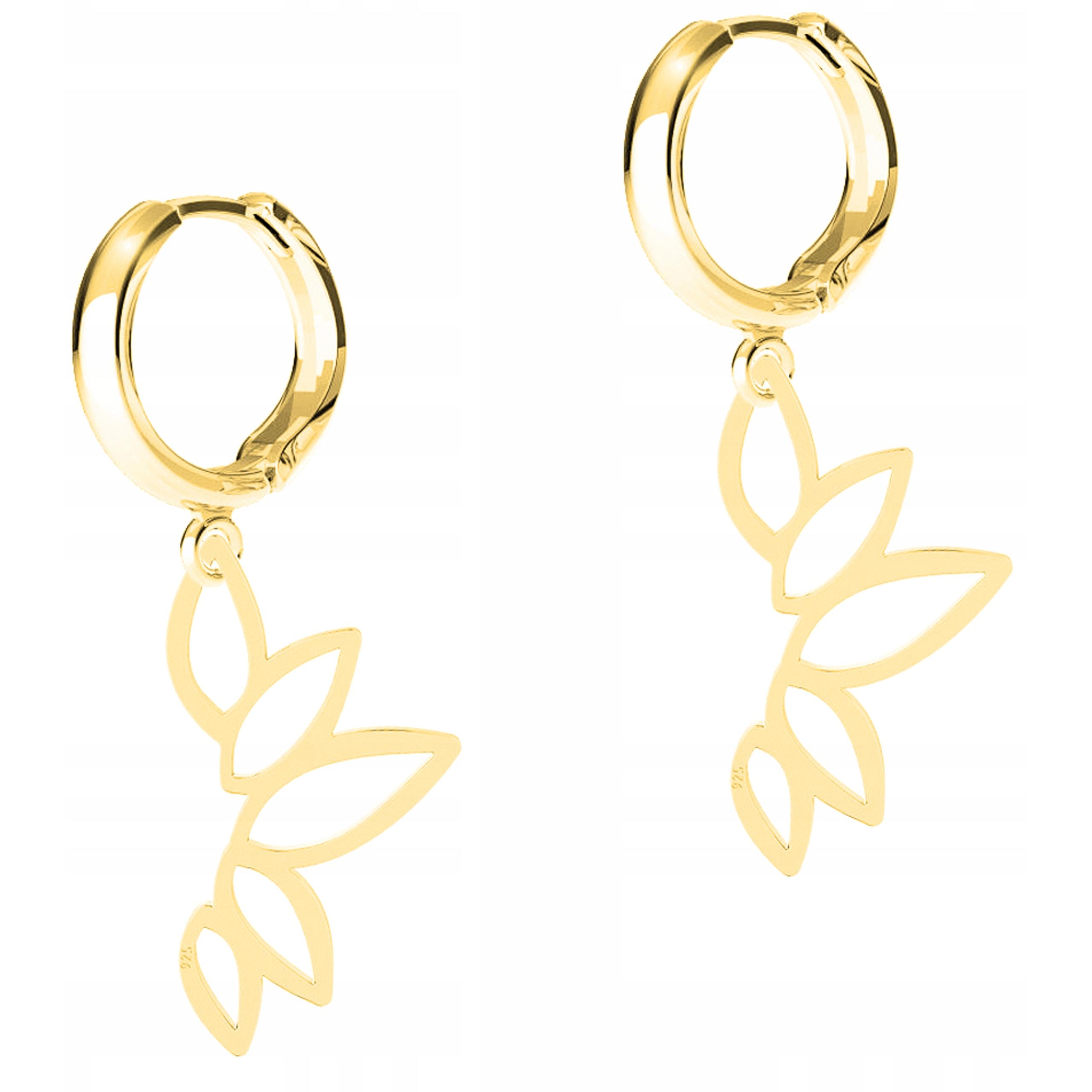 Zlaté Náušnice Ažurový list Lotos Leaf Listy Lotosu Stříbro 925