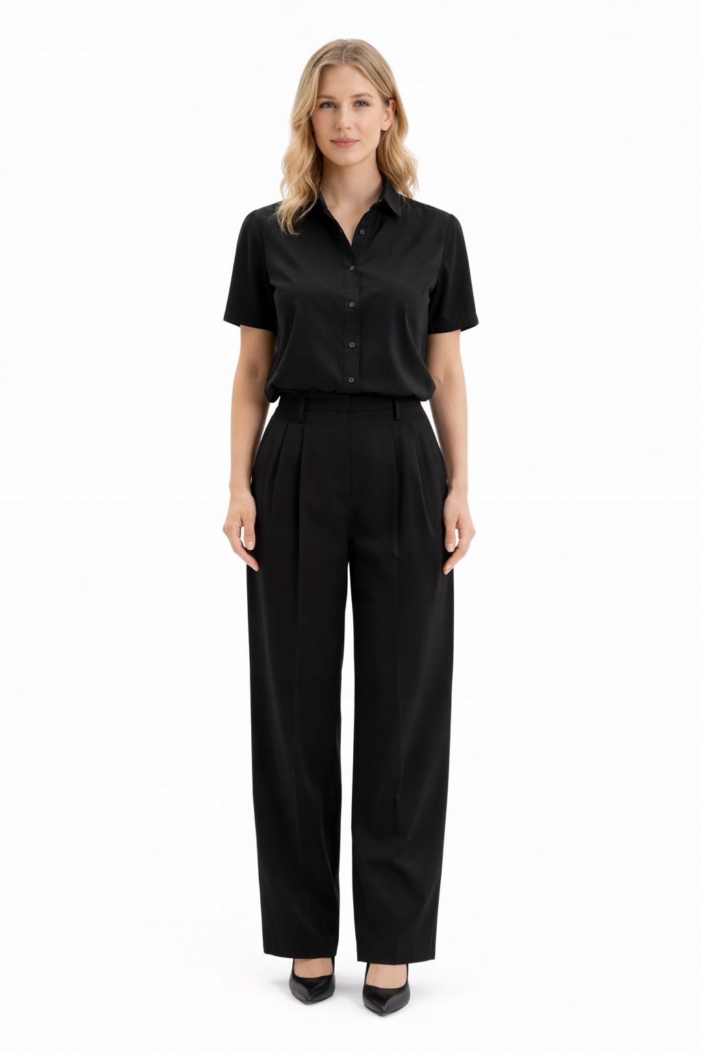 Černé Palazzo Kalhoty S Vysokým Pasem, Velikost I3A