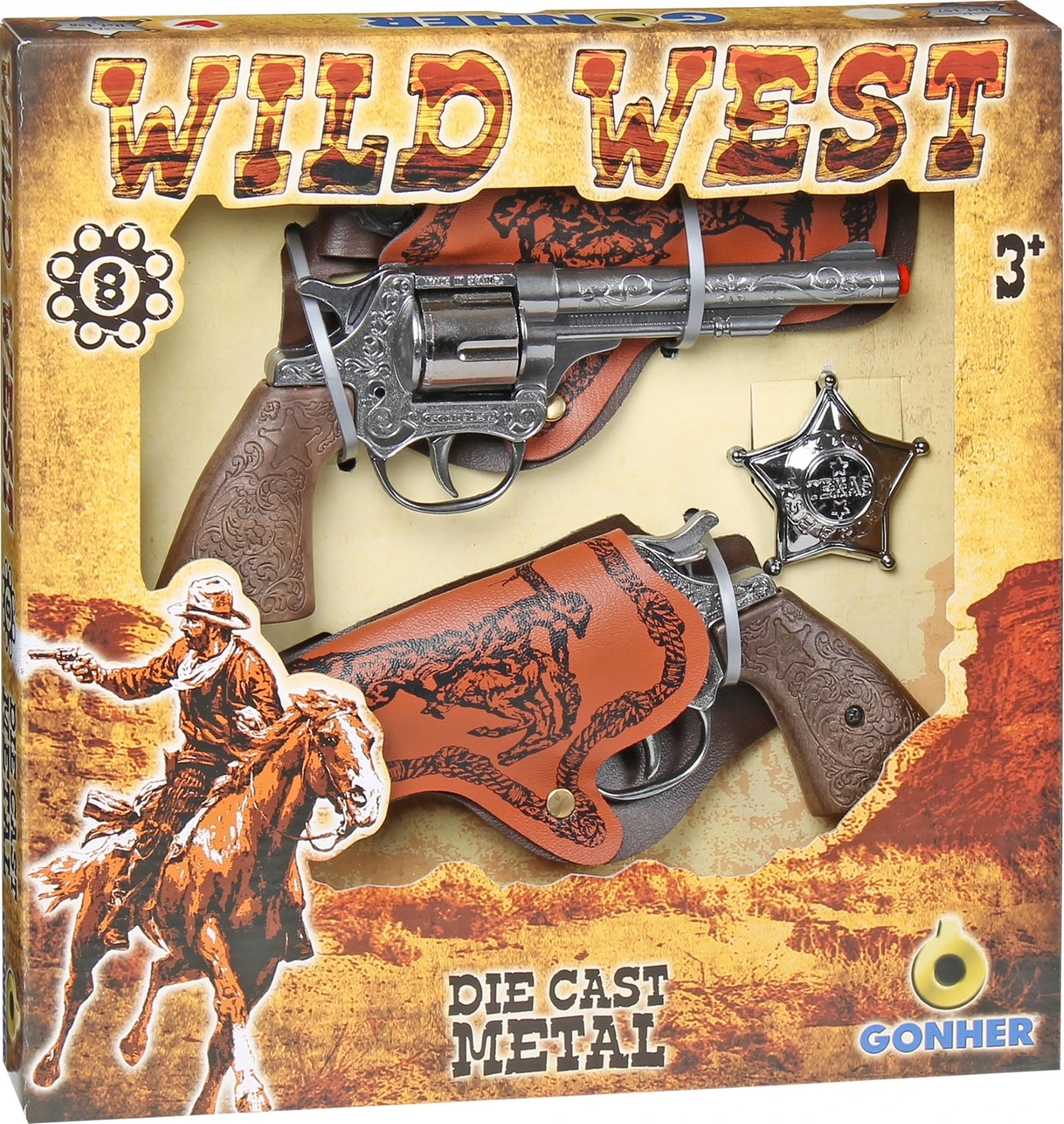 

Cowboy Metalowy Rewolwer x2, Kabura x 2 Gonher
