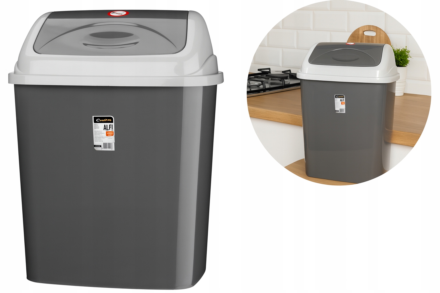 Levně Výklopný koš Alfi 50L Šedý, na odpadky, do kuchyně, do kanceláře, do koupelny