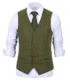 Men's Army Green Vest Plaid Soft Wool Brown Jacket Linia regular