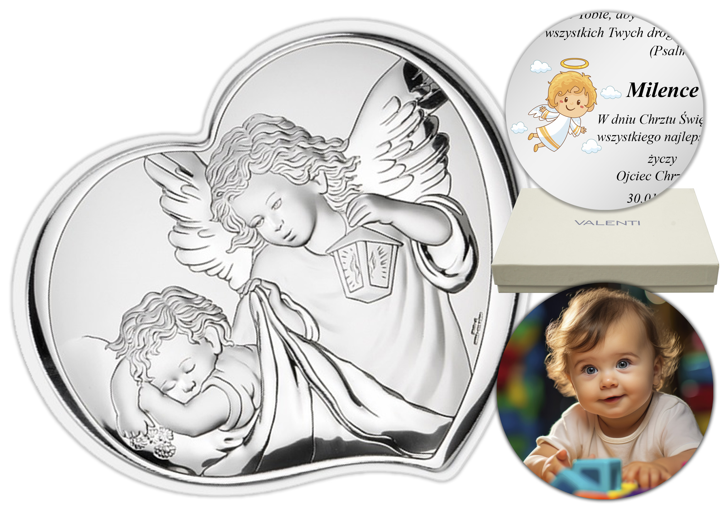 Stříbrný Obrázek dárek Křest Svaté Přijímání Gravírování