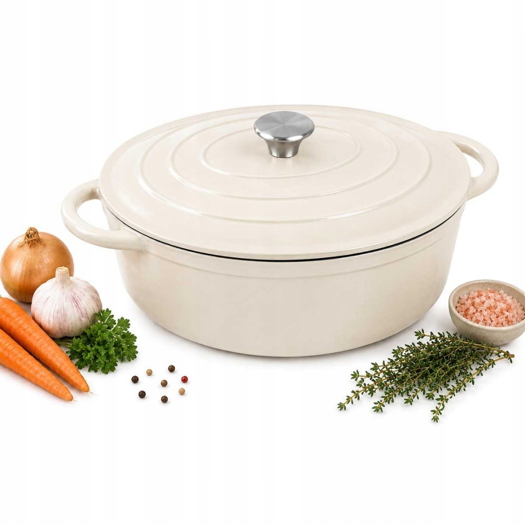 Smaltovaná Pekáčová Liatina 33 cm 6,4 L Krémová 7767