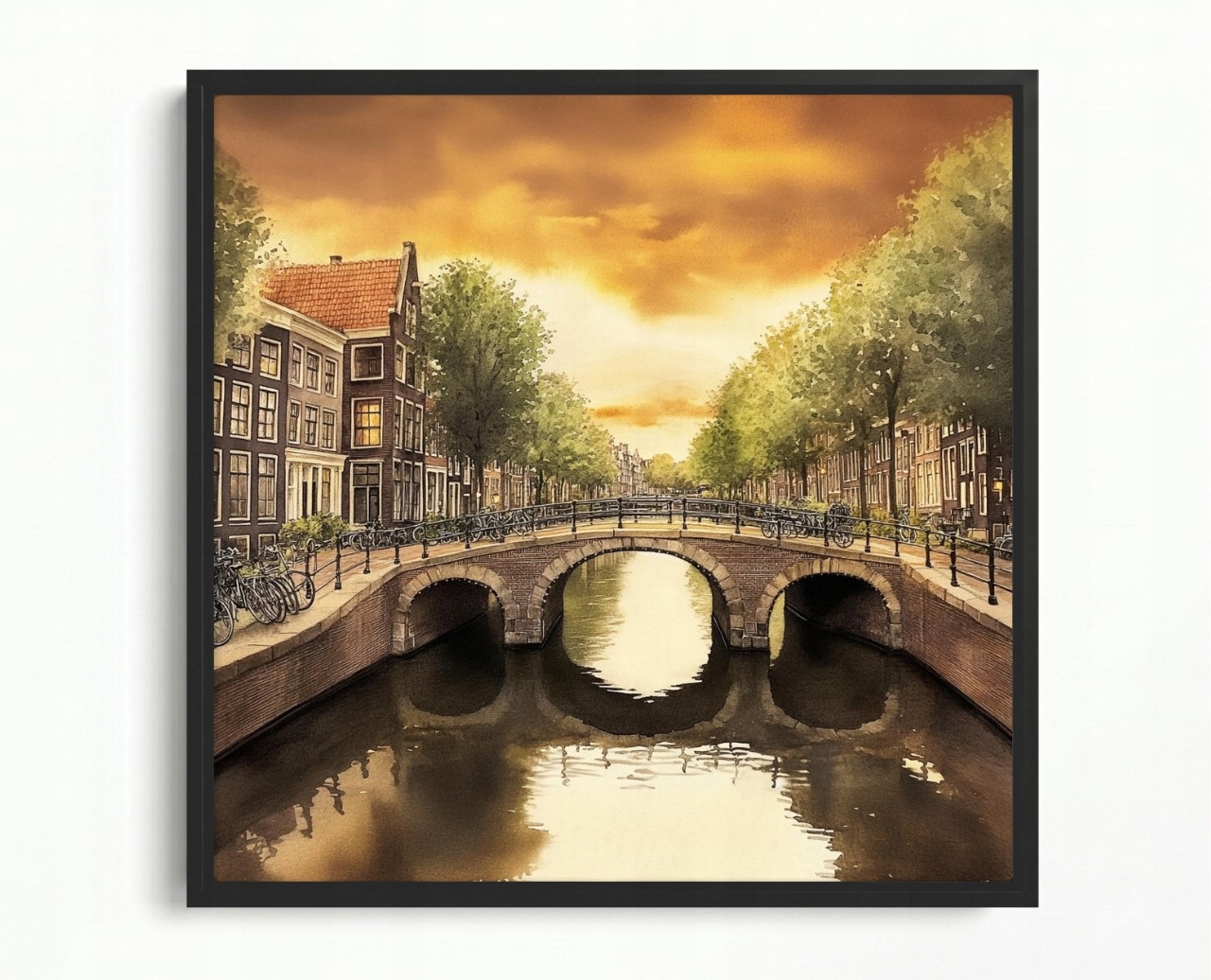 Obraz Rama American Box Město Nizozemsko Amsterdam Kanál Most Večer 80x80