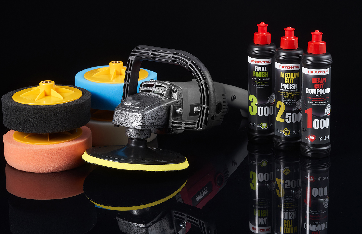 POLERKA SAMOCHODOWA SZLIFIERKA + 4x GĄBKA + PASTA POLERSKA MENZERNA Maksymalna prędkość obrotowa 3200 RPM