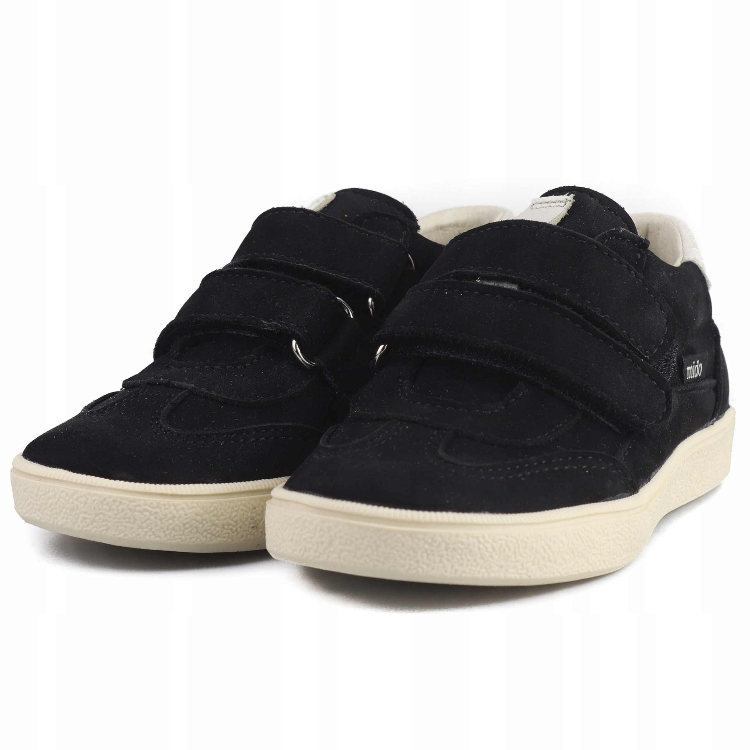 Mido 30-64 Trzewiki Buty Dziecięce Wiosenne Skórzane Rzepy Black Czarne 26