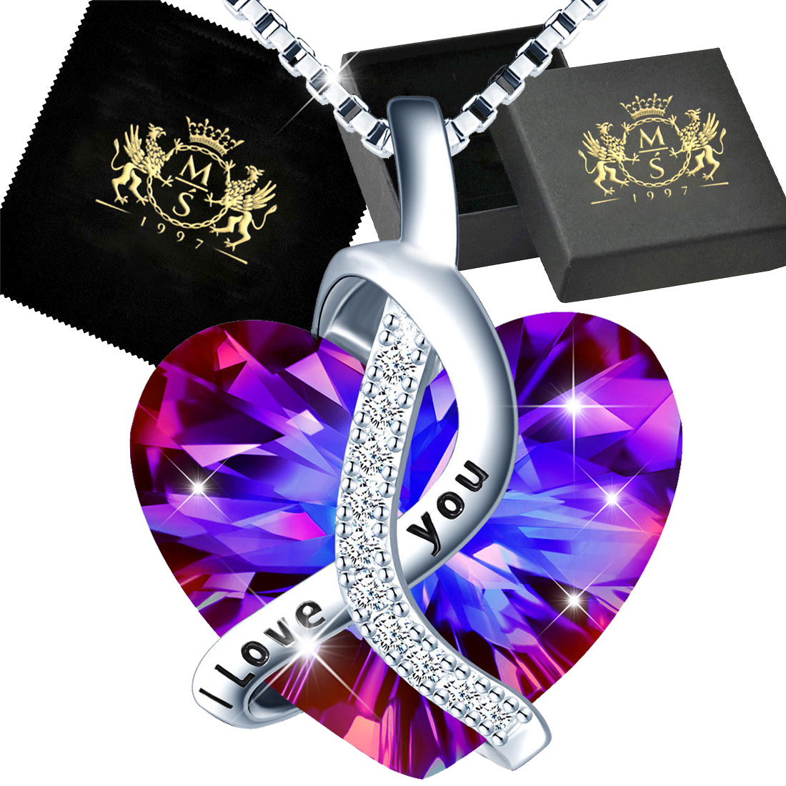 Stříbrný náhrdelník Stříbro 925 Srdce Přívěsek Zirkony Jako Dárek Přívěsek