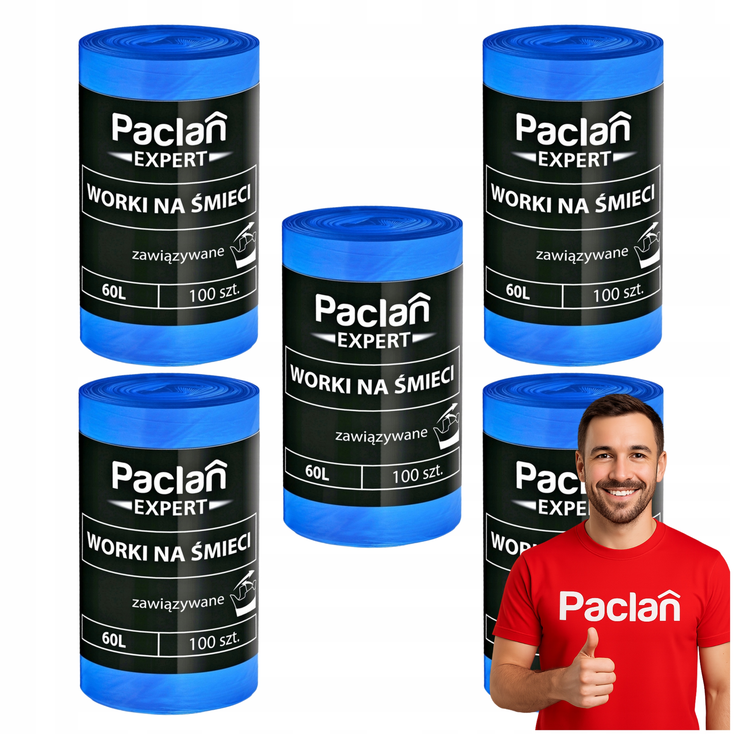 Levně Sáčky na odpadky 60L 100 ks Paclan Expert Zavazovací, silné, nepraskající