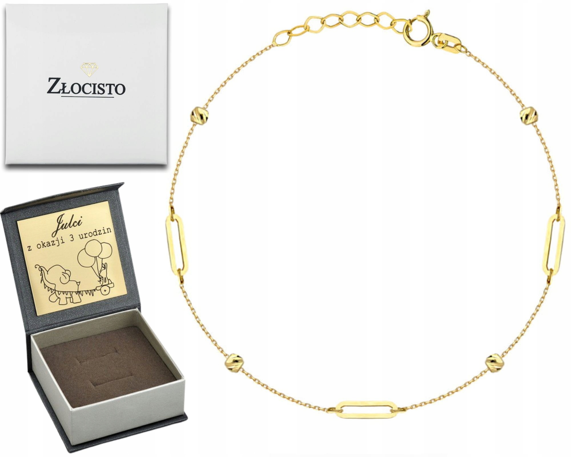 Zlatý Náramek S Diamantovými Kuličkami A Dlouhými Články, Zlato 585