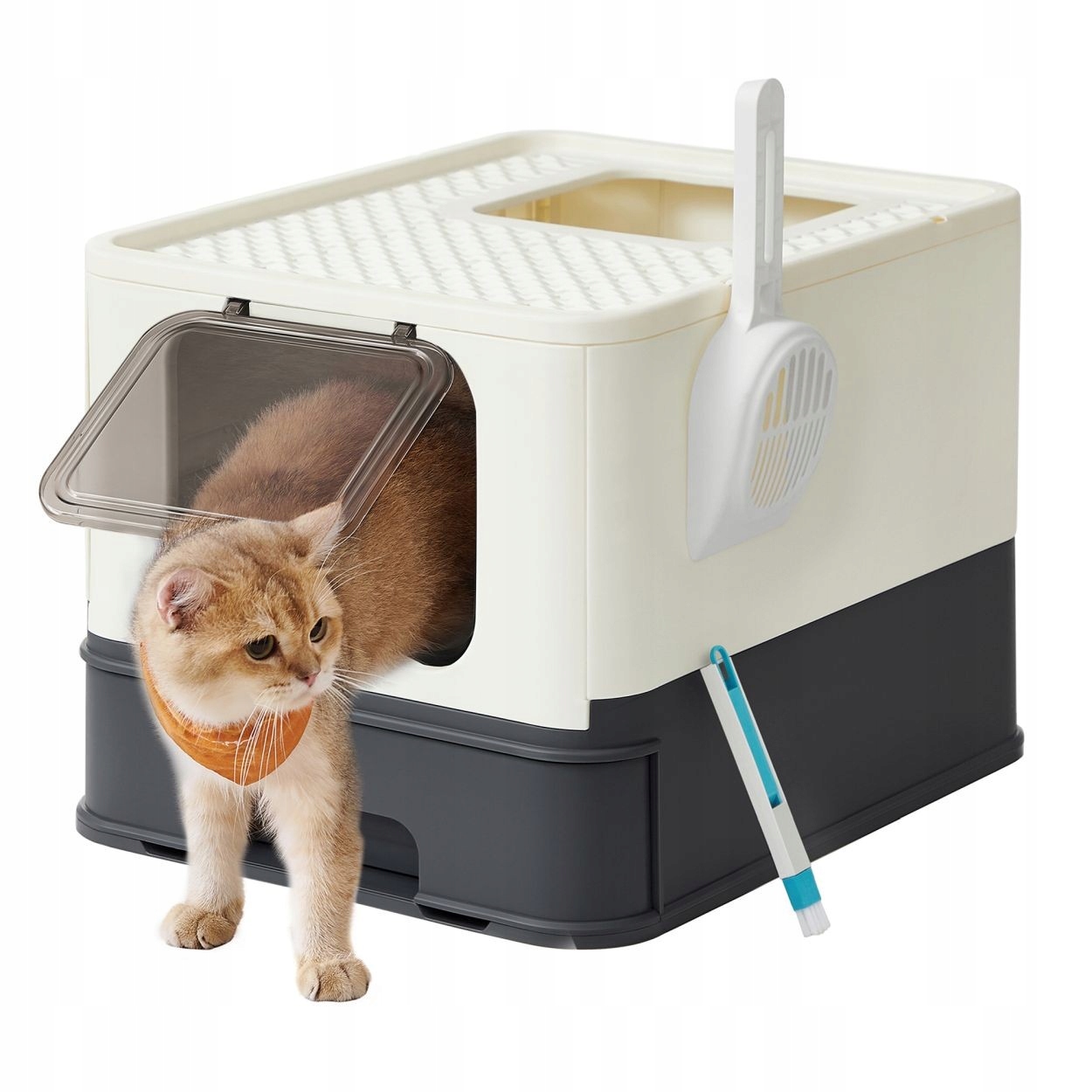 Feandrea Kuweta zamknięta składana dla kotów do 15 kg szuflada Beż/czarna