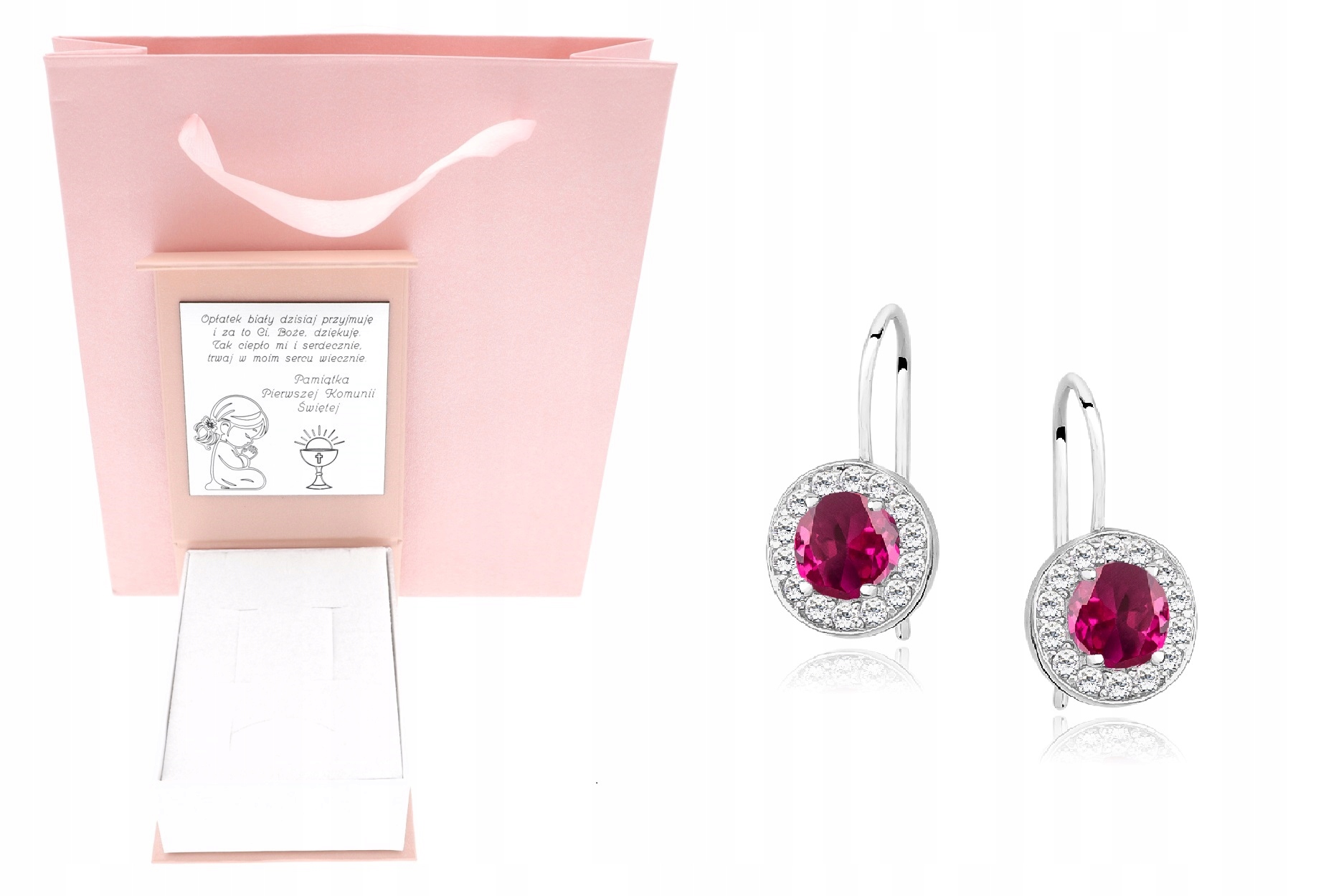Stříbrné náušnice fuchsiové kolečko Svaté Přijímání Křest Roček Gravírování