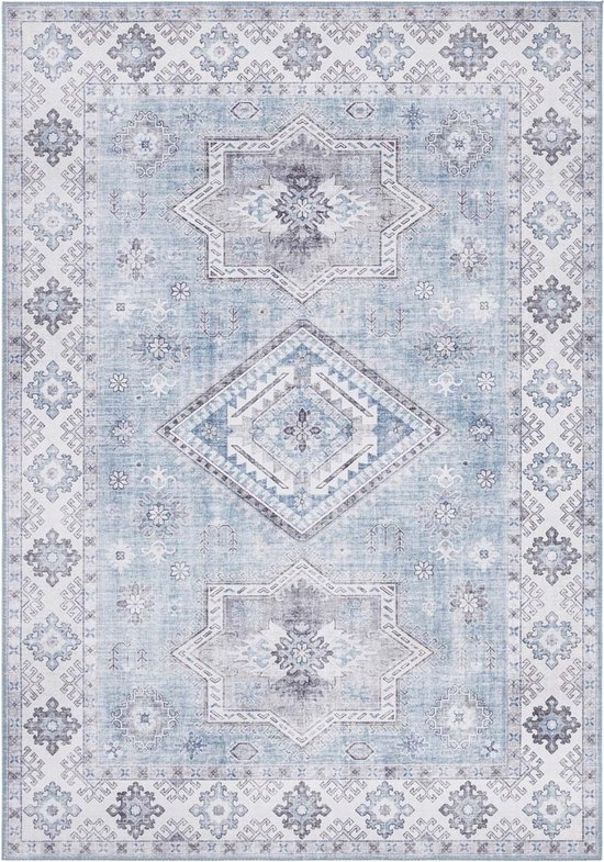 Orientálny koberec do obývačky 120 x 160 cm, modro-krémový, plocho tkaný